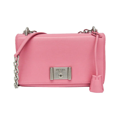 Prada Lux Chain Lock Flap Saffiano Leather, Pink, Leather, Shoulder Bag