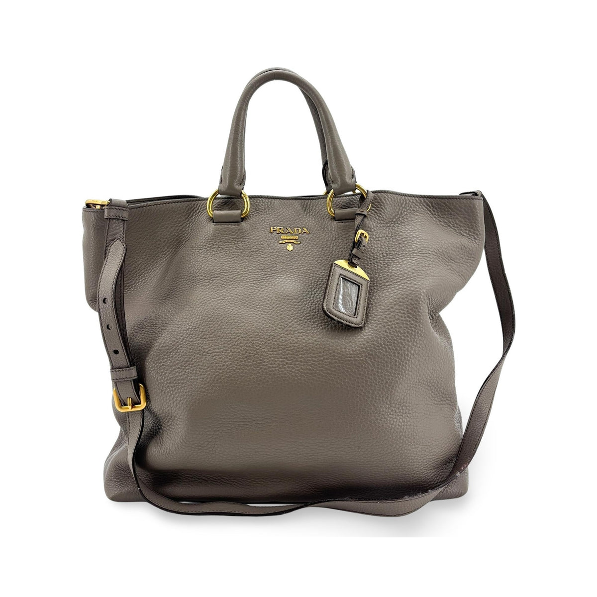 Prada Lux Pleated Convertible Satchel Cervo Leather, Gray, Leather, Handbag