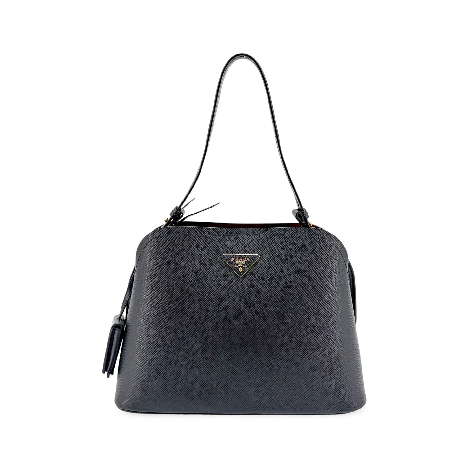 Prada Matinee Top Handle Saffiano Leather, Black, Leather, Handbag