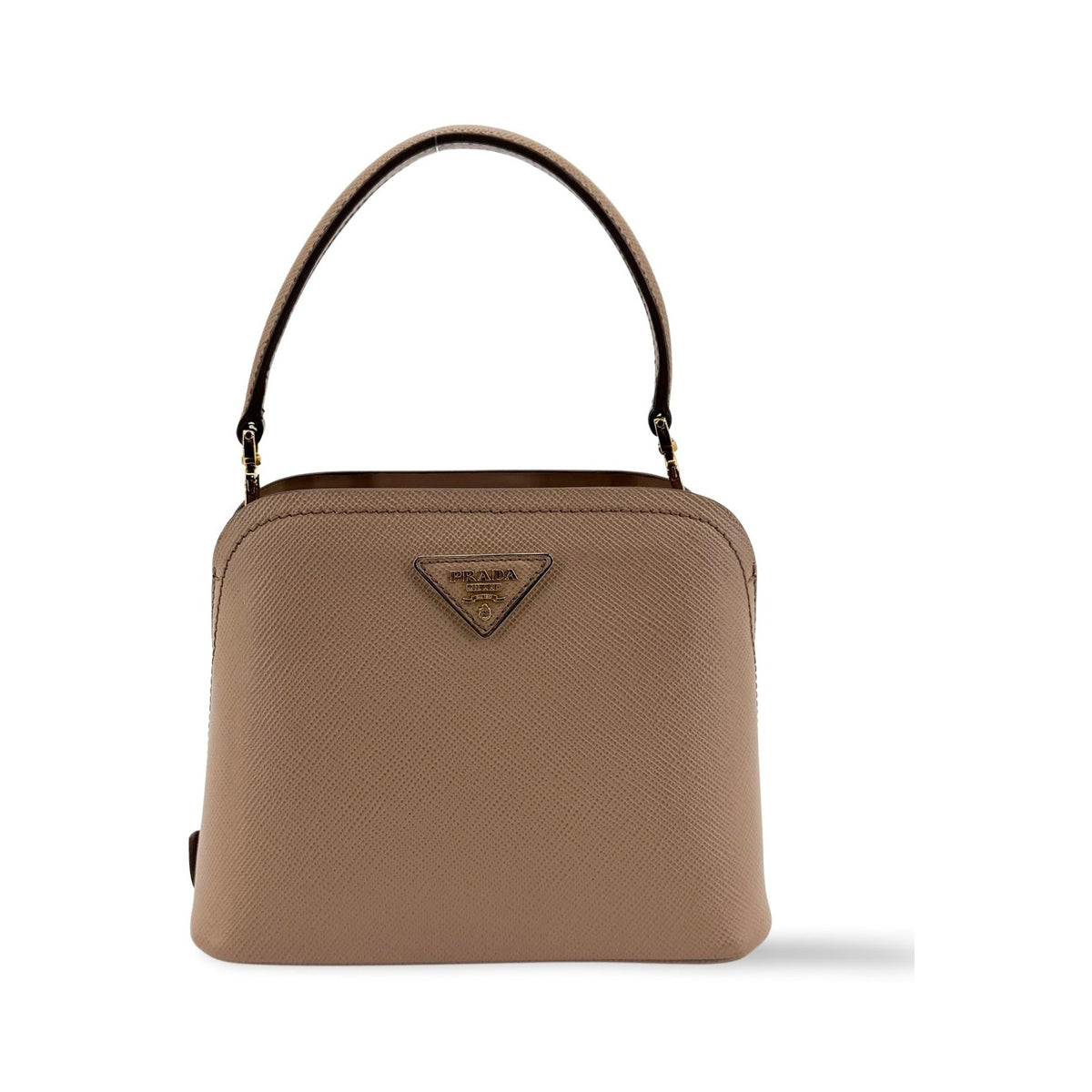 Prada Matinee Top Handle Saffiano Leather, Beige, Leather, Handbag