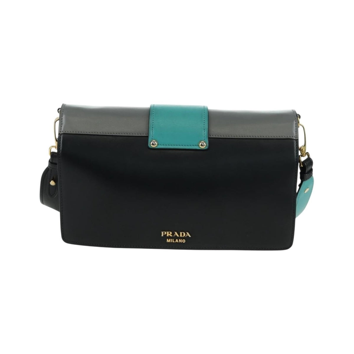 Prada Metal Ribbon City Calfskin, Gray, Leather, Shoulder Bag