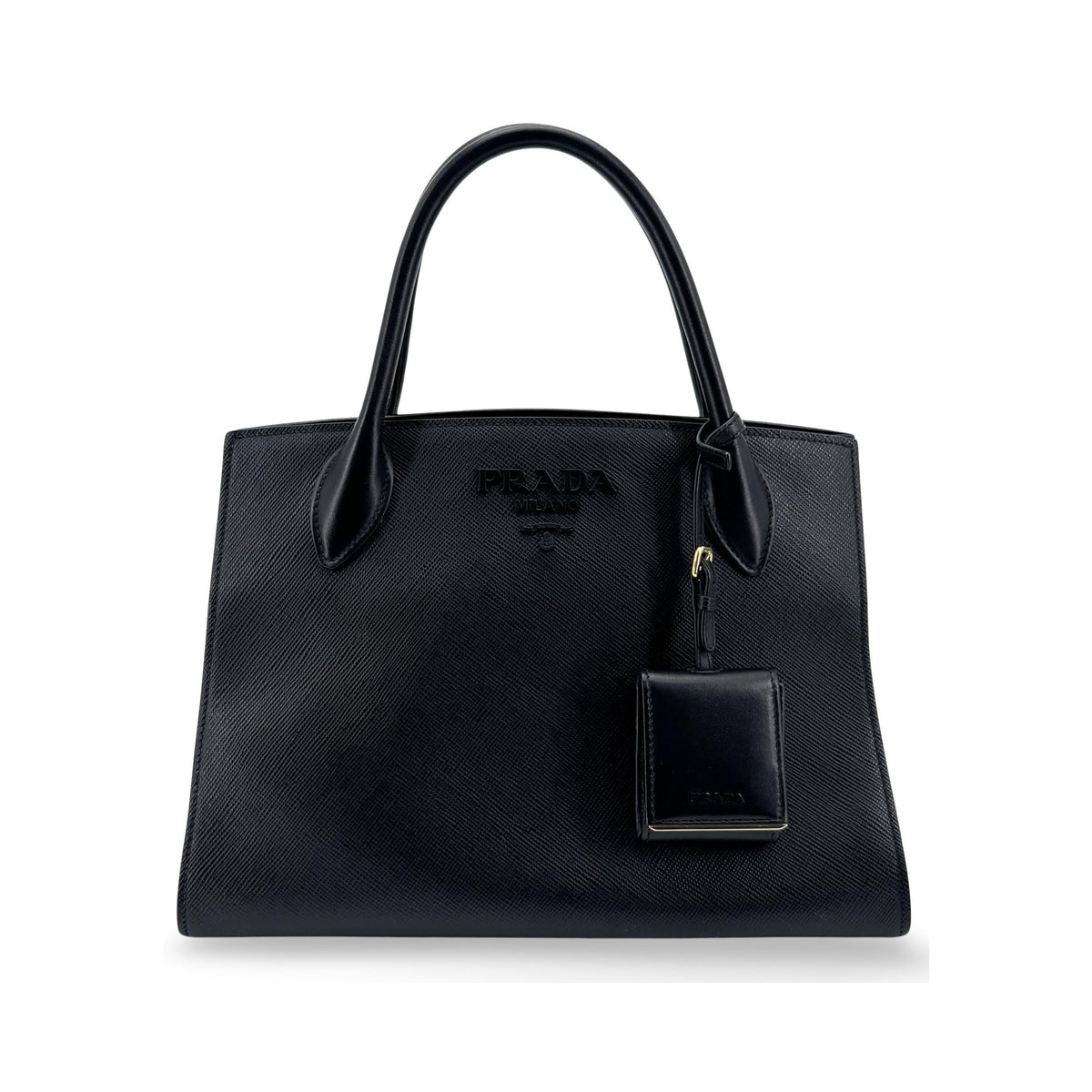 Prada Monochrome Saffiano with City Calf, Black, Leather, Tote Bag