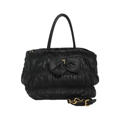 Prada Nappa Gaufre Bow Leather, Black, Leather, Tote Bag