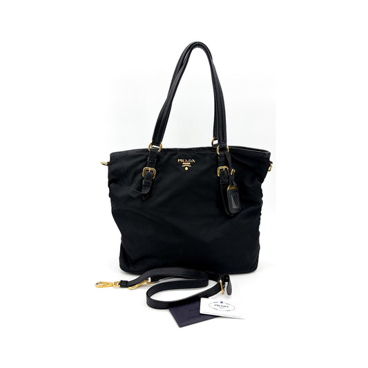 Prada Padded Soft Re-Nylon, Black, Nylon, Tote Bag