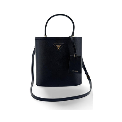 Prada Panier Bucket Saffiano Leather, Black, Leather, Handbag