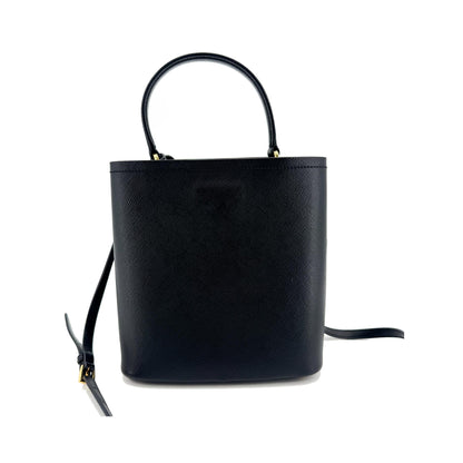 Prada Panier Bucket Saffiano Leather, Black, Leather, Handbag