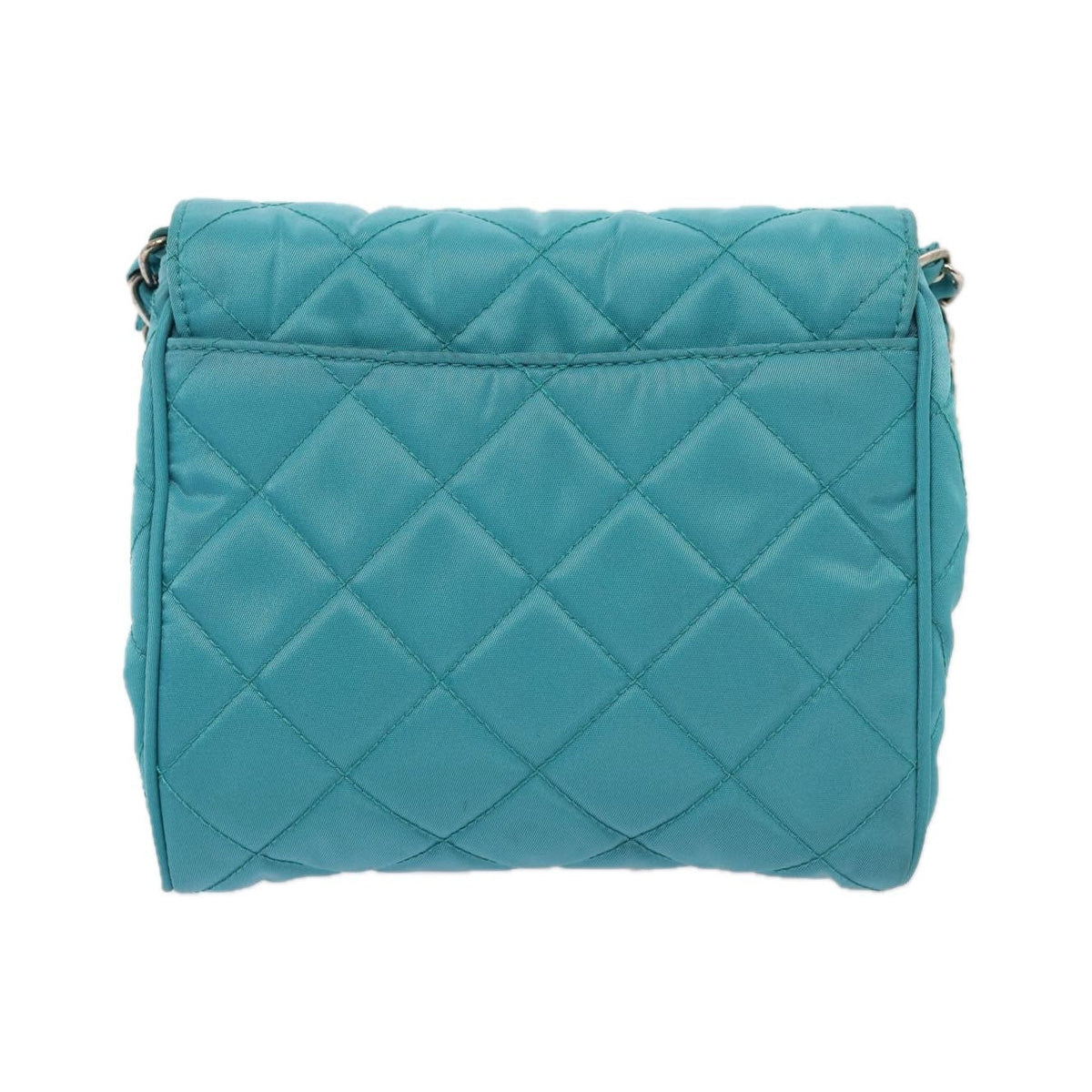 Prada Pushlock Chain Flap Bag Quilted Tessuto, Turquoise, Nylon, Shoulder Bag