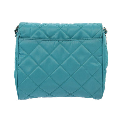Prada Pushlock Chain Flap Bag Quilted Tessuto, Turquoise, Nylon, Shoulder Bag