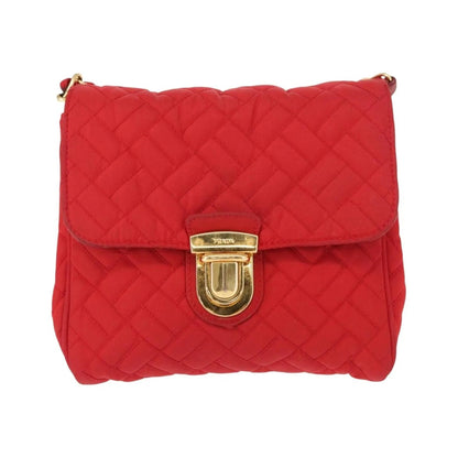 Prada Pushlock Chain Flap Quilted Tessuto, Red, Nylon, Shoulder Bag