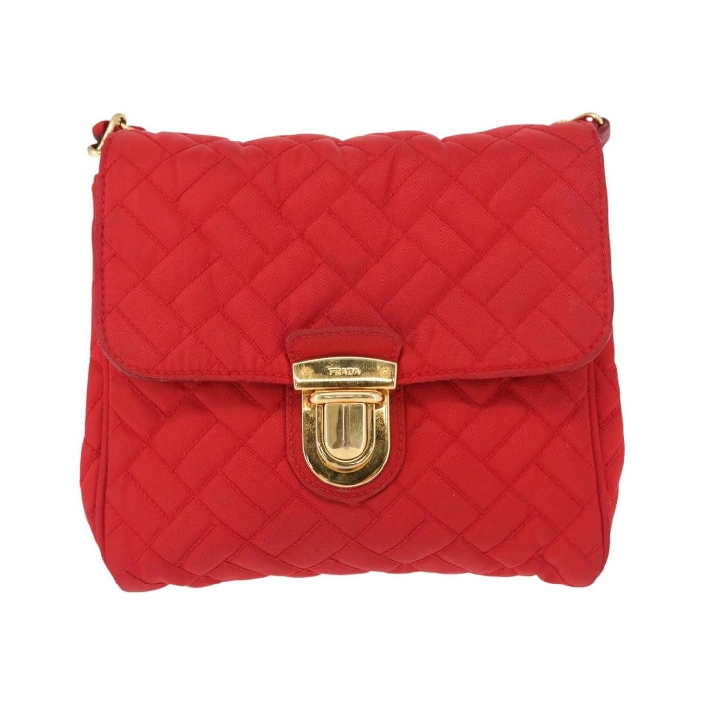 Prada Pushlock Chain Flap Quilted Tessuto, Red, Nylon, Shoulder Bag