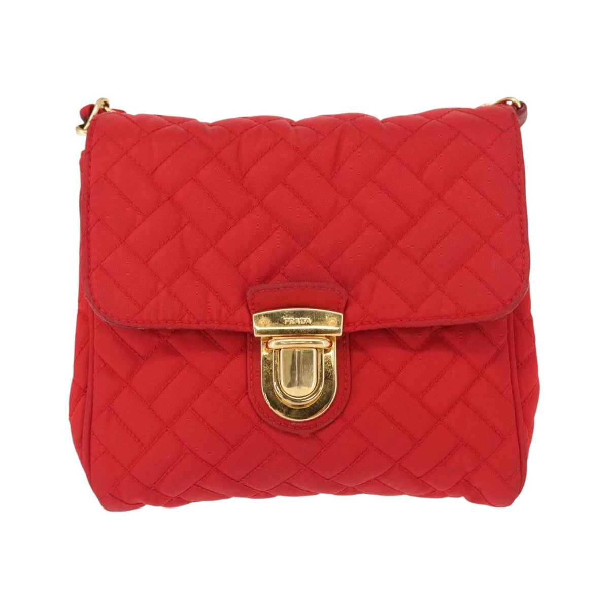 Prada Pushlock Chain Flap Quilted Tessuto, Red, Nylon, Shoulder Bag