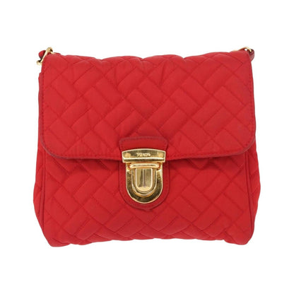 Prada Pushlock Chain Flap Quilted Tessuto, Red, Nylon, Shoulder Bag