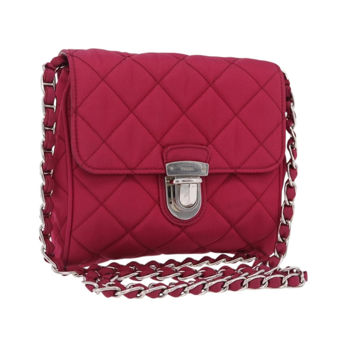 Prada Pushlock Chain Flap Quilted Tessuto, Pink, Nylon, Handbag