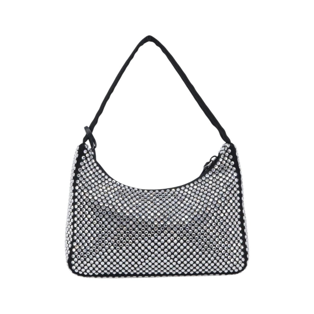 Prada Re-Edition 2000 Hobo Crystal Embellished Satin, Silver, Silk, Shoulder Bag