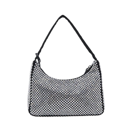Prada Re-Edition 2000 Hobo Crystal Embellished Satin, Silver, Silk, Shoulder Bag
