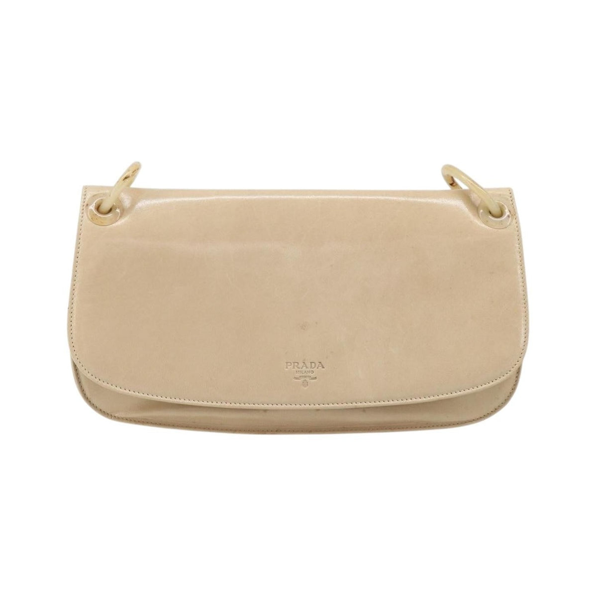Prada Resin Chain Ruffle Flap Leather, Beige, Leather, Handbag