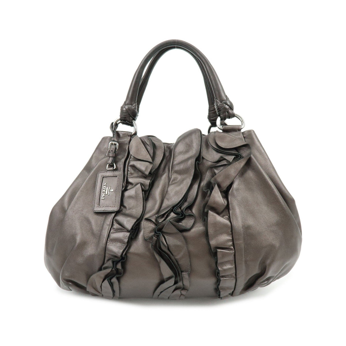 Prada Ruffle Hobo Nappa Leather, Brown, Leather, Shoulder Bag