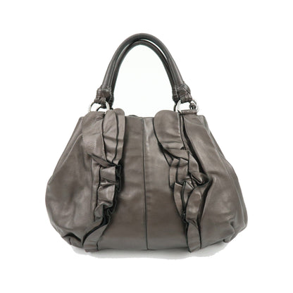 Prada Ruffle Hobo Nappa Leather, Brown, Leather, Shoulder Bag