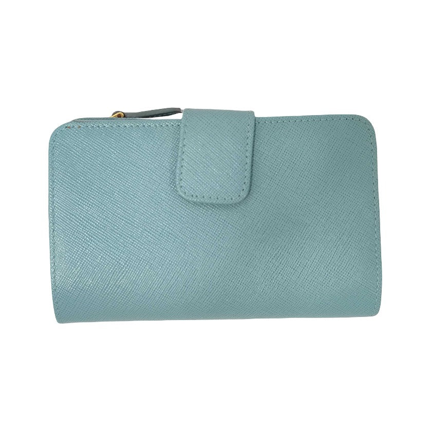 Prada Saffiano bifold Leather, Blue, Leather, Wallet