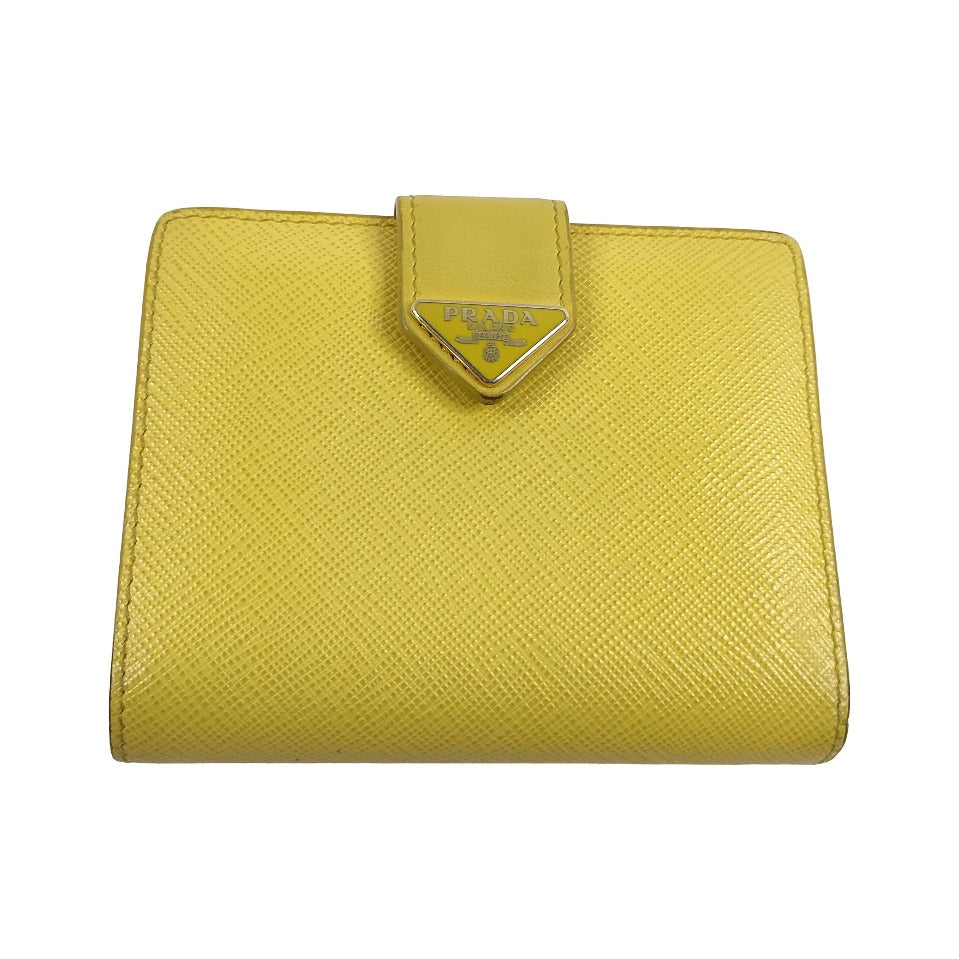Prada Saffiano bifold Leather, Yellow, Leather, Wallet