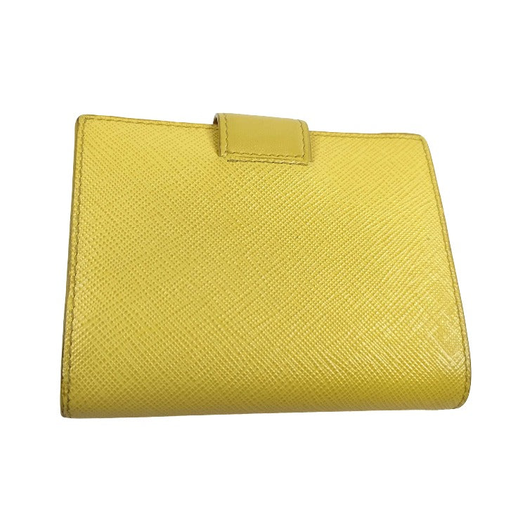 Prada Saffiano bifold Leather, Yellow, Leather, Wallet