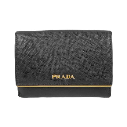 Prada Saffiano bifold Leather, Black, Leather, Wallet