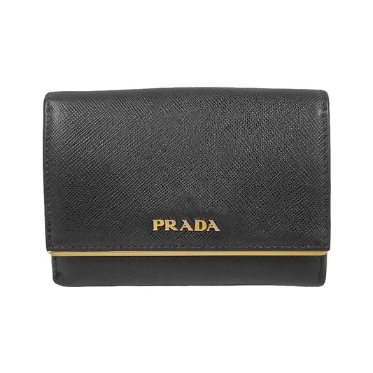 Prada Saffiano bifold Leather, Black, Leather, Wallet