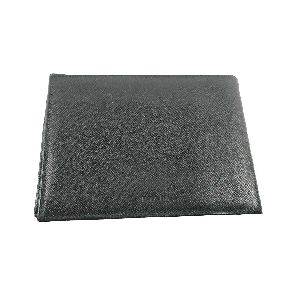 Prada Saffiano bifold Leather, Black, Leather, Wallet