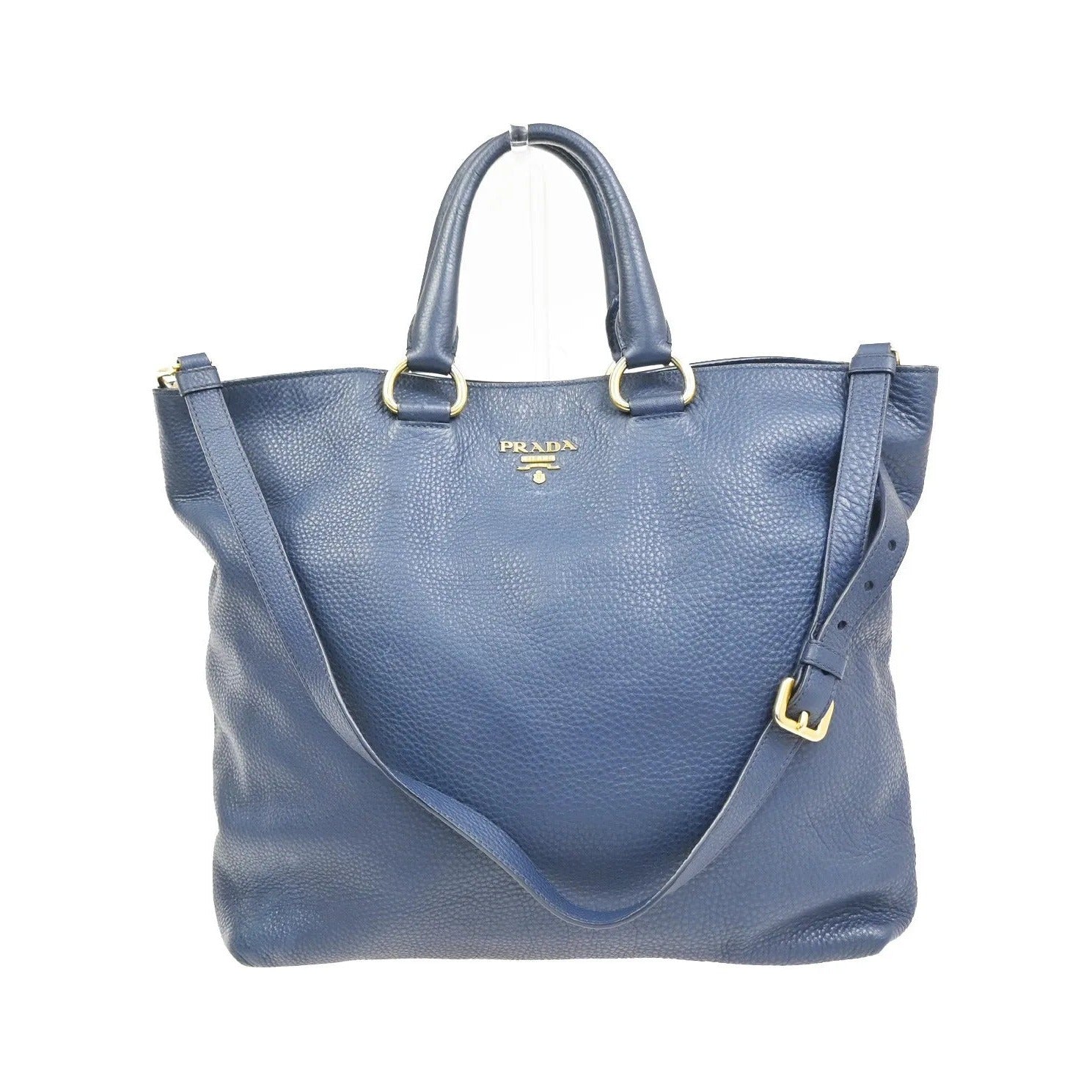 Prada Shopping Tote Vitello Daino, Navy, Leather, Tote Bag