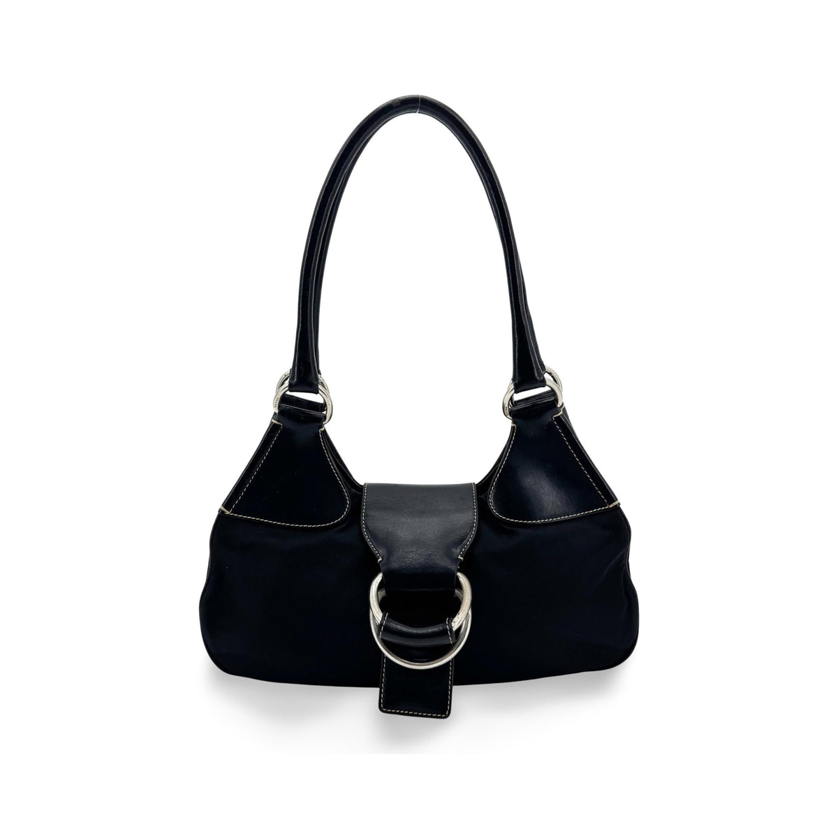Prada Shoulder Bag Leather, Black, Nylon, Shoulder Bag
