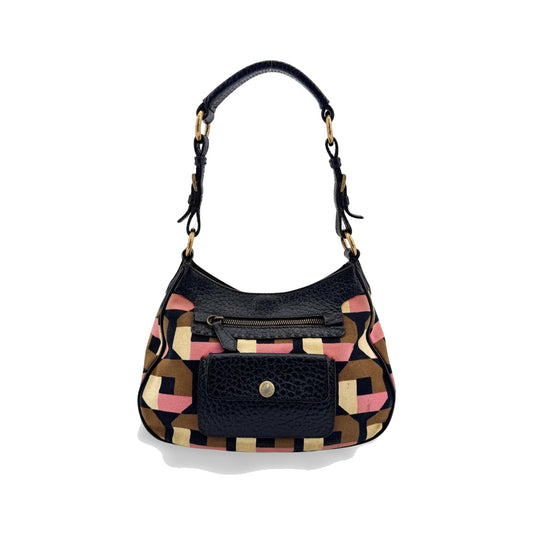 Prada Shoulder Canvas and Leather, Black, Canvas, Shoulder Bag