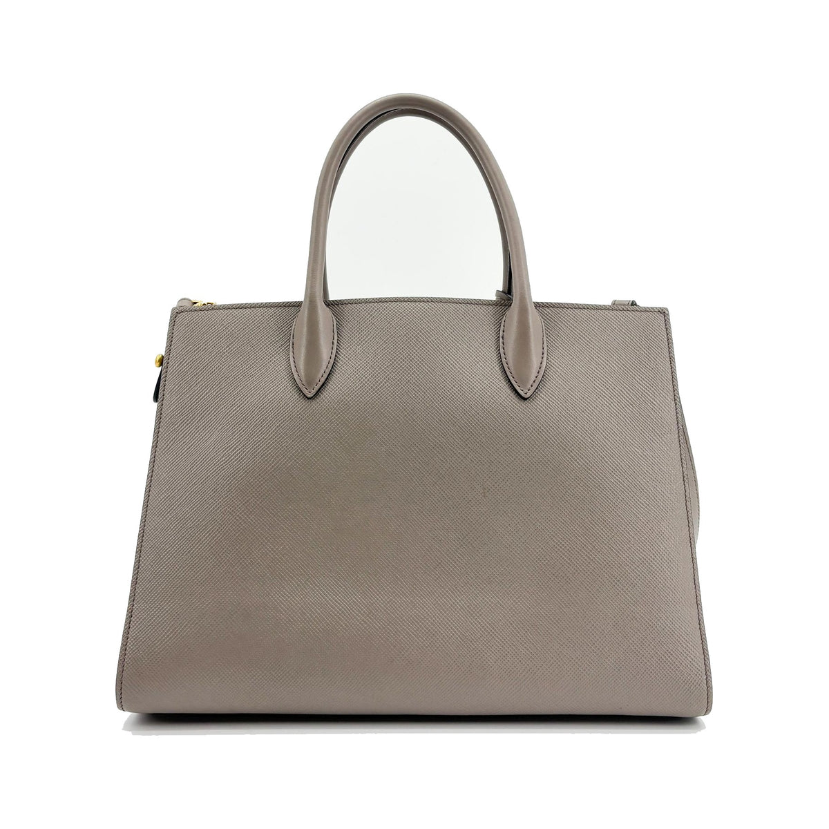 Prada Side Pleat Saffiano Leather, Gray, Leather, Tote Bag