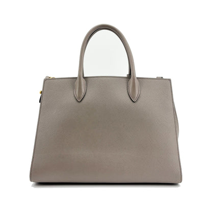 Prada Side Pleat Saffiano Leather, Gray, Leather, Tote Bag