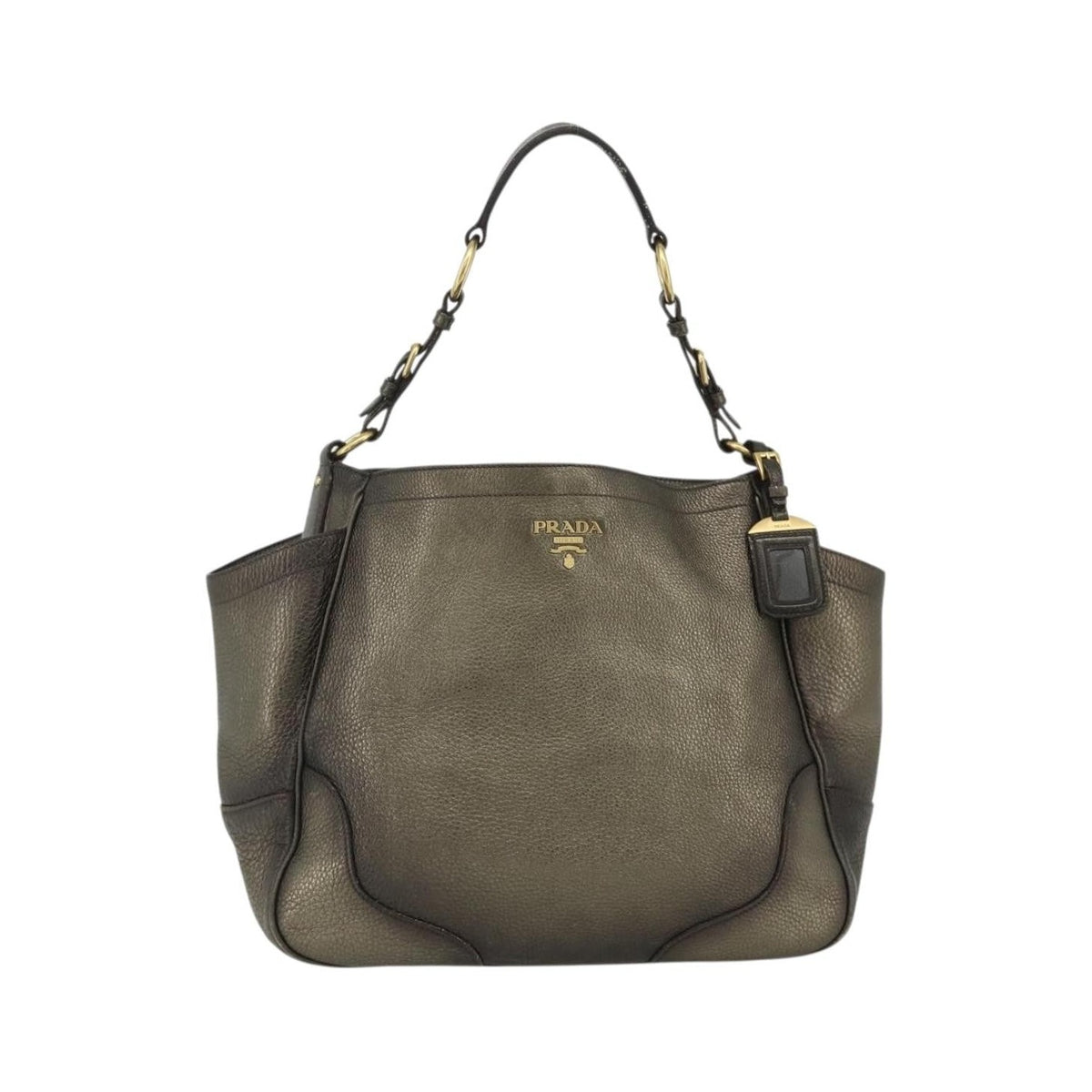 Prada Side Pocket Hobo Vitello Daino, Gold, Leather, Shoulder Bag