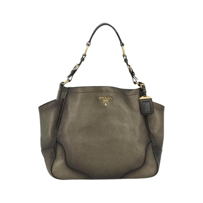 Prada Side Pocket Hobo Vitello Daino, Gold, Leather, Shoulder Bag