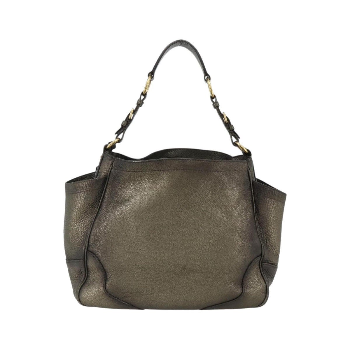 Prada Side Pocket Hobo Vitello Daino, Gold, Leather, Shoulder Bag
