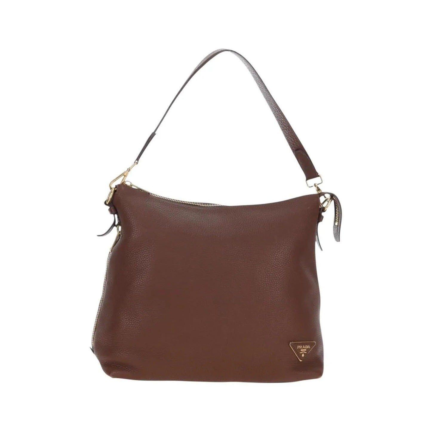 Prada Side Zip Hobo Soft Calf, Brown, Leather, Shoulder Bag
