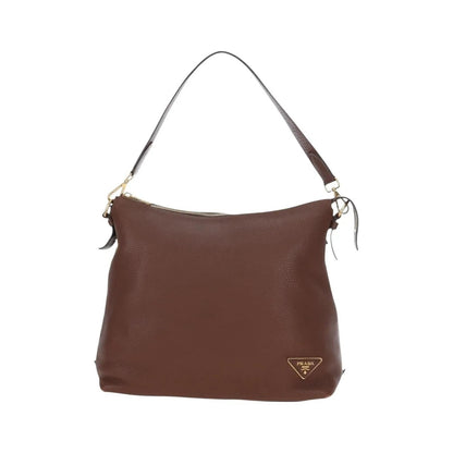 Prada Side Zip Hobo Soft Calf, Brown, Leather, Shoulder Bag