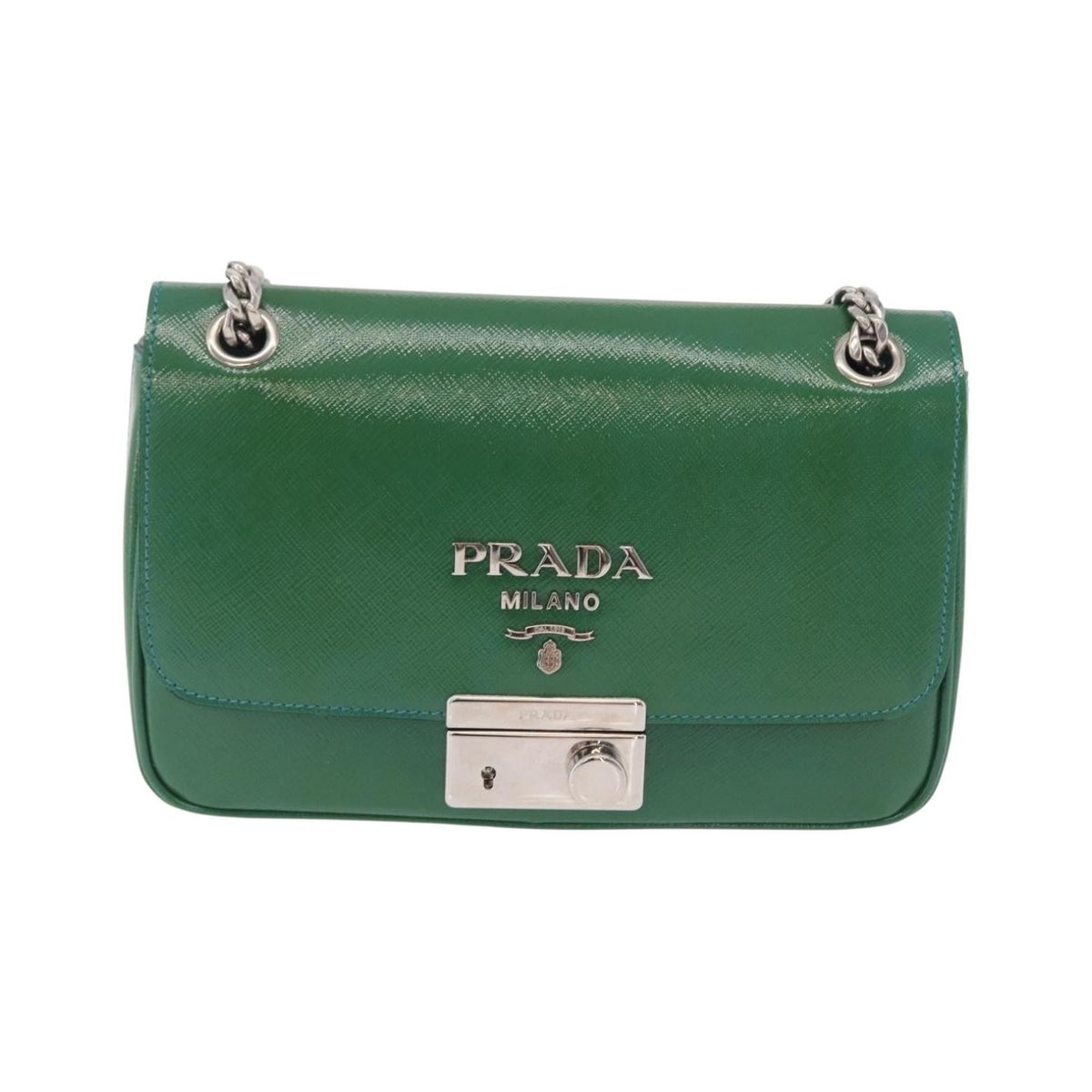 Prada Sound Chain Saffiano Leather, Green, Leather, Shoulder Bag