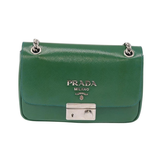 Prada Sound Chain Saffiano Leather, Green, Leather, Shoulder Bag