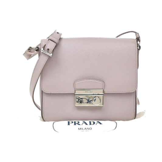 Prada Sound Flap Embroidered Saffiano, Pink, Leather, Shoulder Bag
