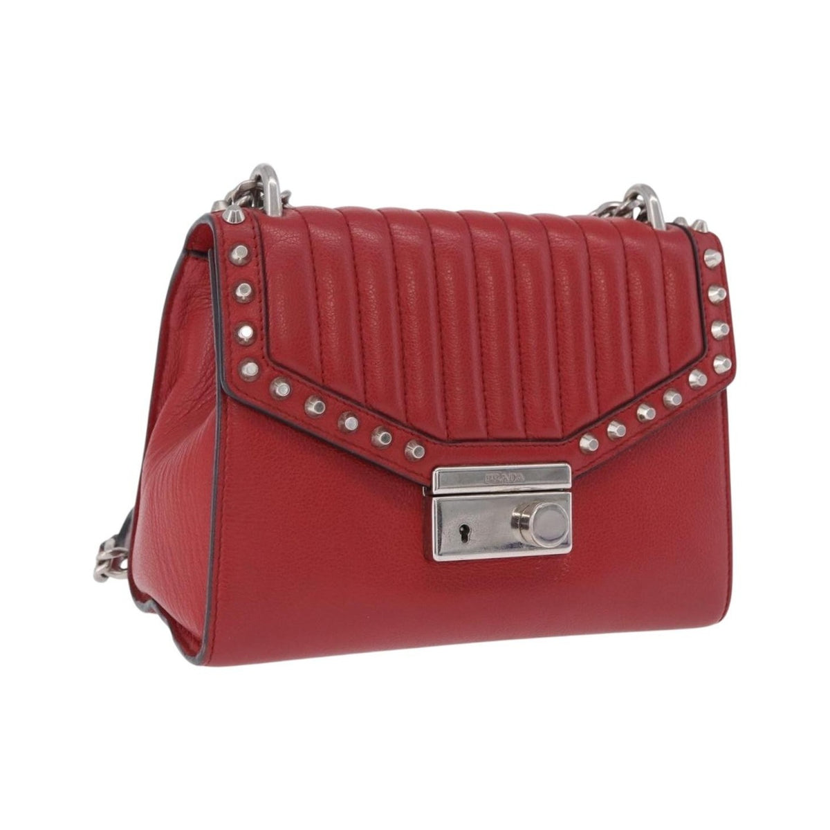 Prada Sound Studded Quilted Leather, Red, Leather, Handbag