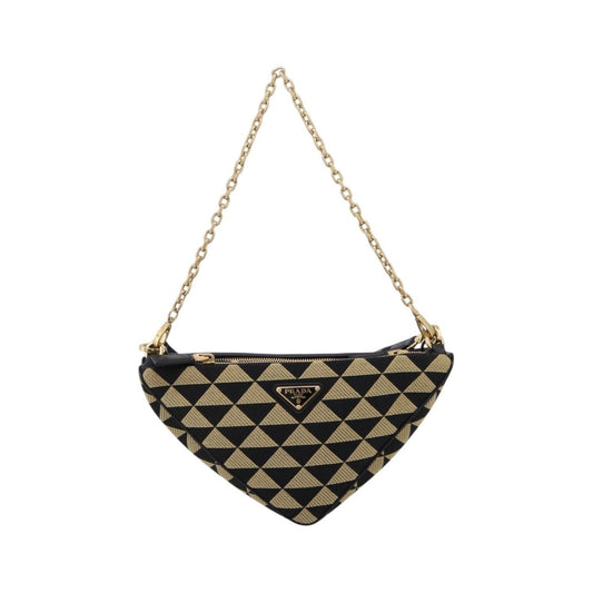 Prada Symbole Triangle Jacquard, Beige, Canvas, Handbag