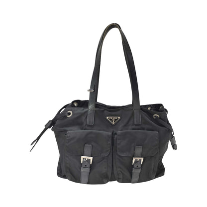 Prada Tessuto Pocket Tote Nylon, Black, Nylon, Tote Bag