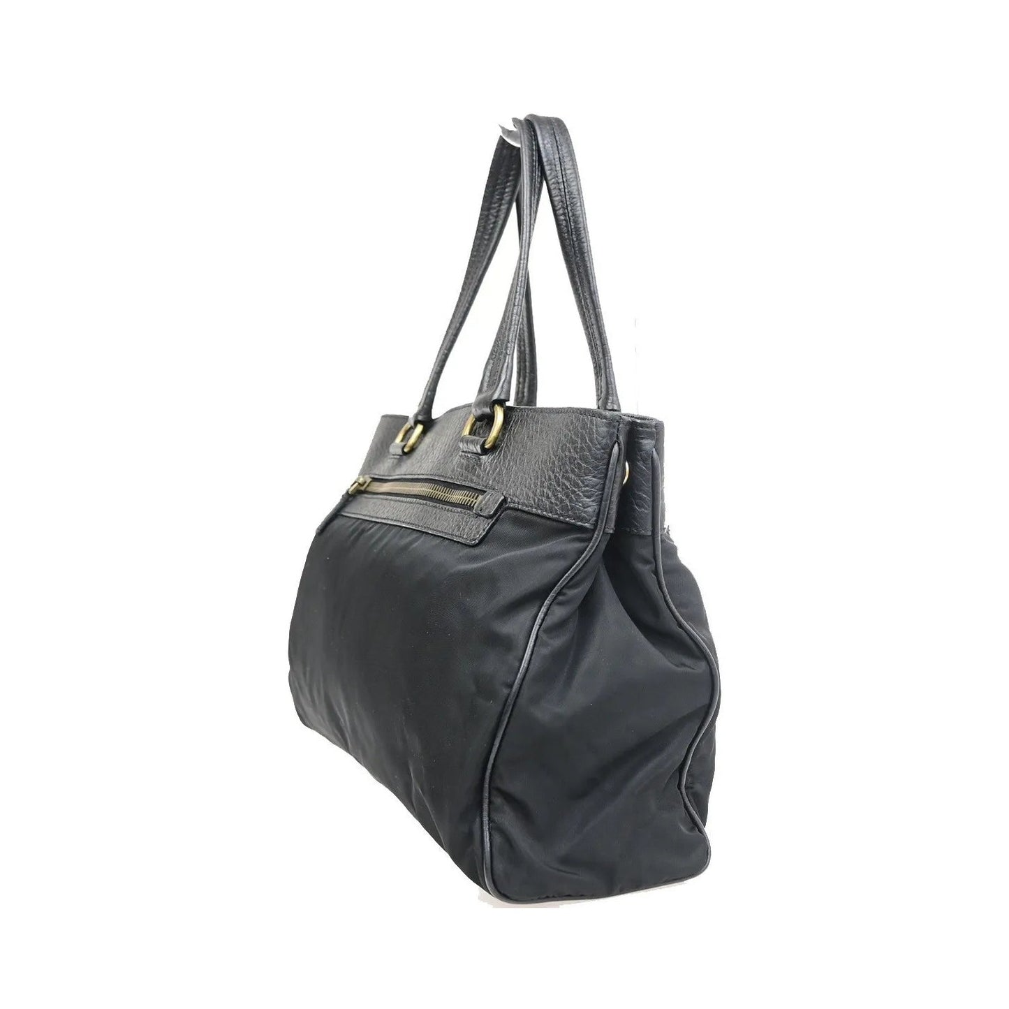Prada Tessuto Tote nylon and leather, Black, Nylon, Handbag