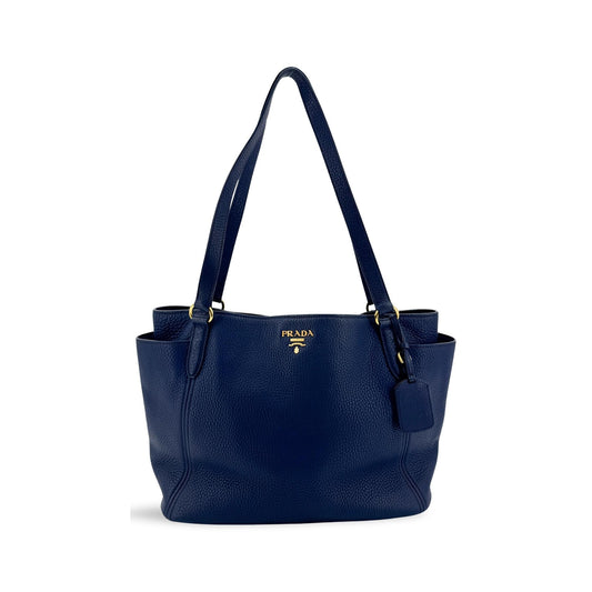 Prada Tote Vitello Daino Vitello Daino, Navy, Calfskin, Tote Bag