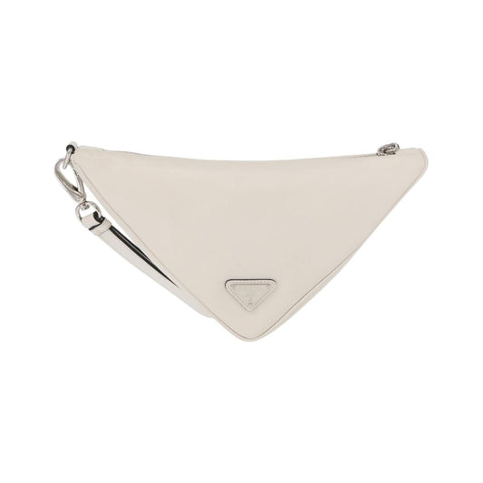 Prada Triangle Logo Wristlet Embossed Leather, White, Leather, Clutch