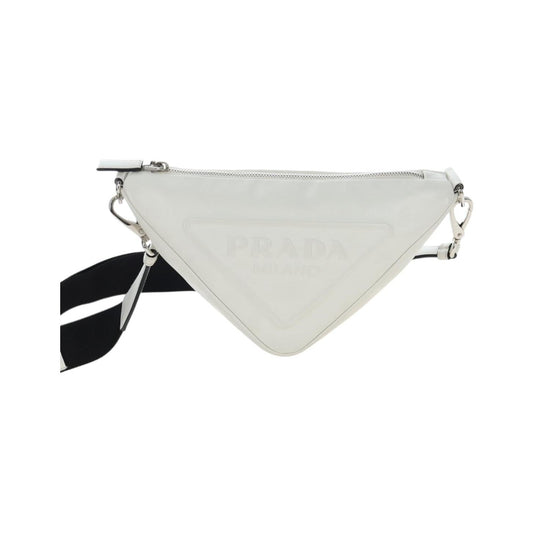 Prada Triangle Logo Wristlet Embossed Leather, White, Leather, Clutch