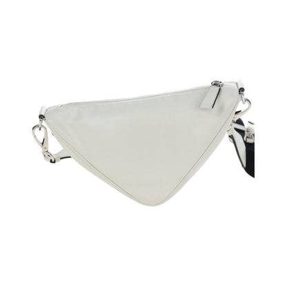 Prada Triangle Logo Wristlet Embossed Leather, White, Leather, Clutch