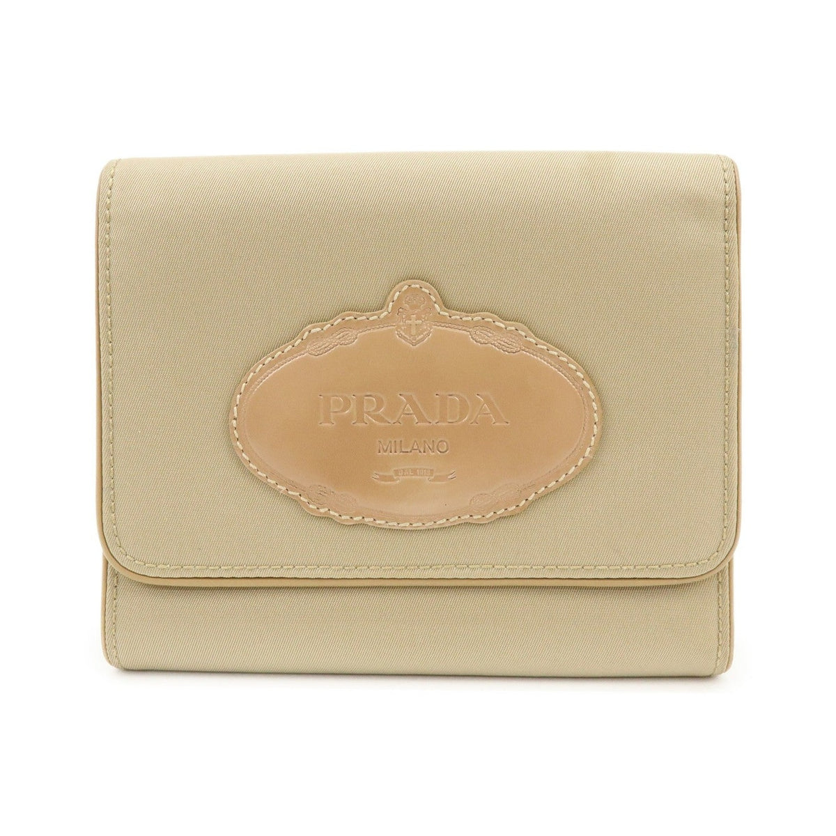 Prada Trifold Compact Saffiano Leather, Beige, Nylon, Wallet